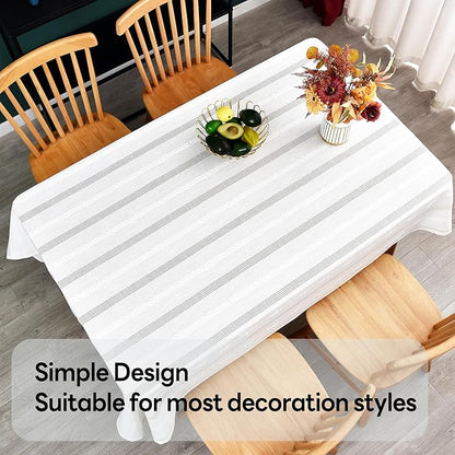White Cotton Table Cloth for Rectangle Table Heavy Duty Farmhouse Vintage Tablecloth Washable Rustic Table Cover (White, 52''x70'')