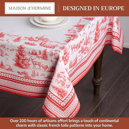Maison d' Hermine Table Cloth Rectangle Table 100% Cotton 70 x 108 Inches Fall Tablecloth Reusable Everyday Use for Thanksgiving Christmas Decorations Dining Farmhouse Party (Winter Jouy)