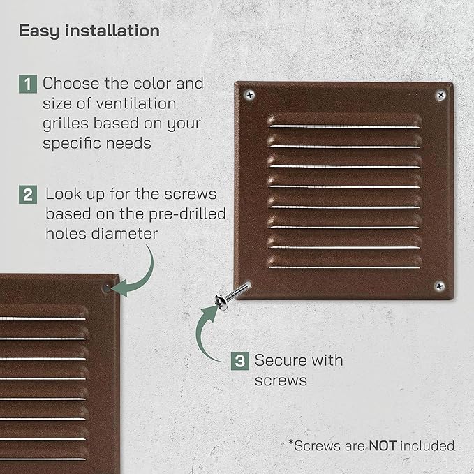 Vent Systems - 5 x 5 Inch (Inner) Brown Metal Square Soffit Air Vent Grille Cover, Register Vent Deflector Louver Built-in Mesh HVAC for Bathroom Home Office Kitchen 6.5" x 6.5" (Outer)