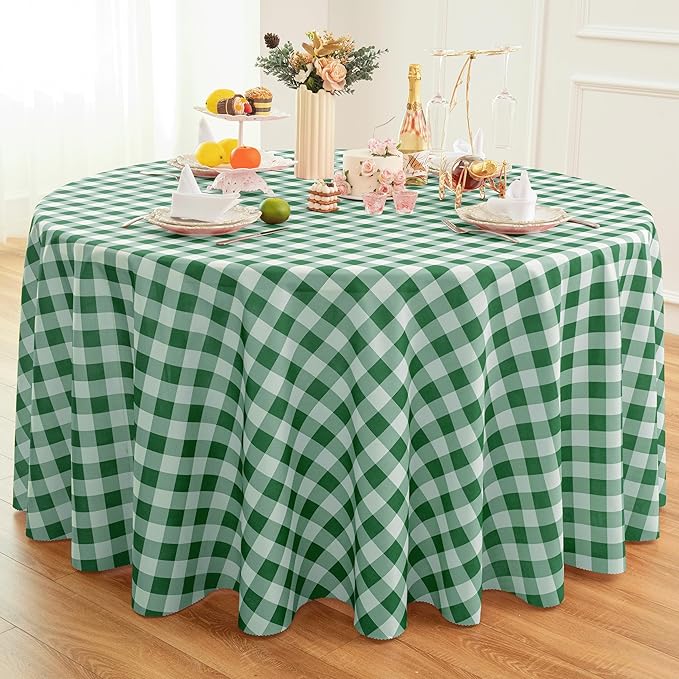 Waterproof Plaid Tablecloth Fabric - Round 120 Inch Classic Gingham Checker Table Cloth for Indoor/Outdoor Use - Buffalo Table Cover for Picnics, BBQs, and Parties