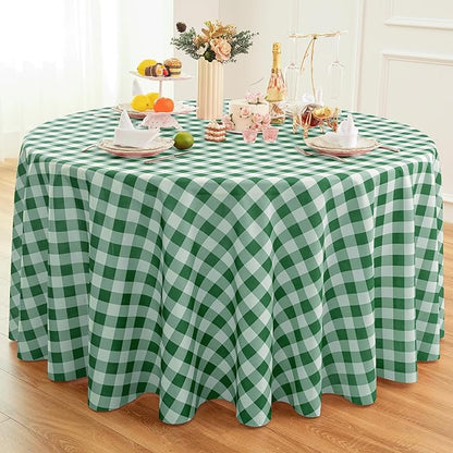 Waterproof Plaid Tablecloth Fabric - Round 120 Inch Classic Gingham Checker Table Cloth for Indoor/Outdoor Use - Buffalo Table Cover for Picnics, BBQs, and Parties