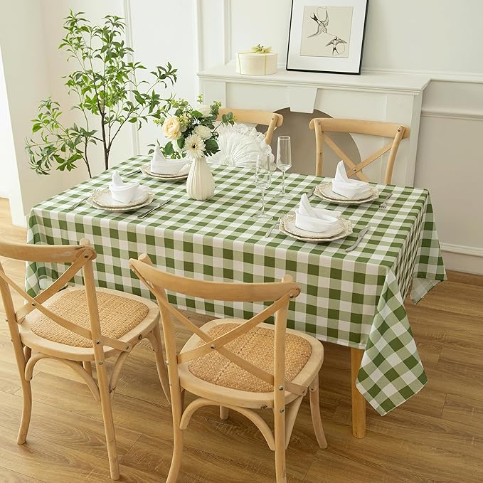 Waterproof Plaid Tablecloth Fabric - Oblong 52x70 Inch Classic Buffalo Tartan Table Cloth for Indoor/Outdoor Use - Washable Tabletop Cover for Dinner, BBQs, and Parties
