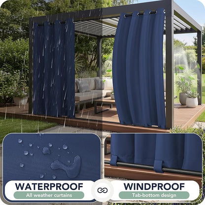 Outdoor Curtains for Patio Waterproof 6 Panels, Porch Sun Shade | Weatherproof - Image 2