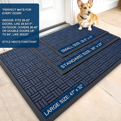 OLANLY Front Door Mat Outside Entrance 59x23, Absorbent, Heavy Duty Sturdy Natural Rubber Doormat Indoor Outdoor, Non-Slip, Stain and Fade Resistant, Low Profile Floor Mat for Entryway, Navy Blue