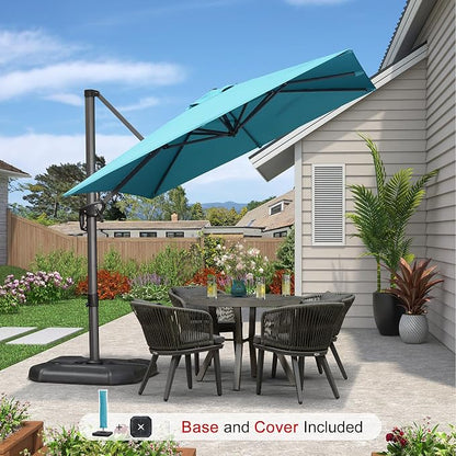 PURPLE LEAF Umbrella with Base and Cover 8' x 8' Sun Protection Turquoise | - Image 2