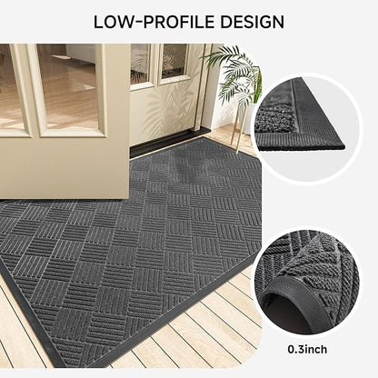 Front Door Mat, Heavy Duty Indoor Outdoor Doormat, 60" x 36" Low Profile Outdoor Mats for Home Entrance, Stain and Fade Resistant Welcome Mat Ideal for High Traffic Area, Diamond Grey