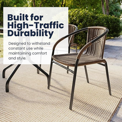 EMMA + OLIVER Brown PE Rattan Stackable Patio Dining Chair, Indoor/Outdoor Use - Image 6