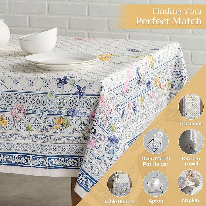 Maison d' Hermine Table Cloth Rectangle Table 100% Cotton 70 x 90 Inches Tablecloth Reusable Decorative Everyday Use for Dining Room, Farmhouse, Home, Party, Festive & Wedding Spring Summer - Faience