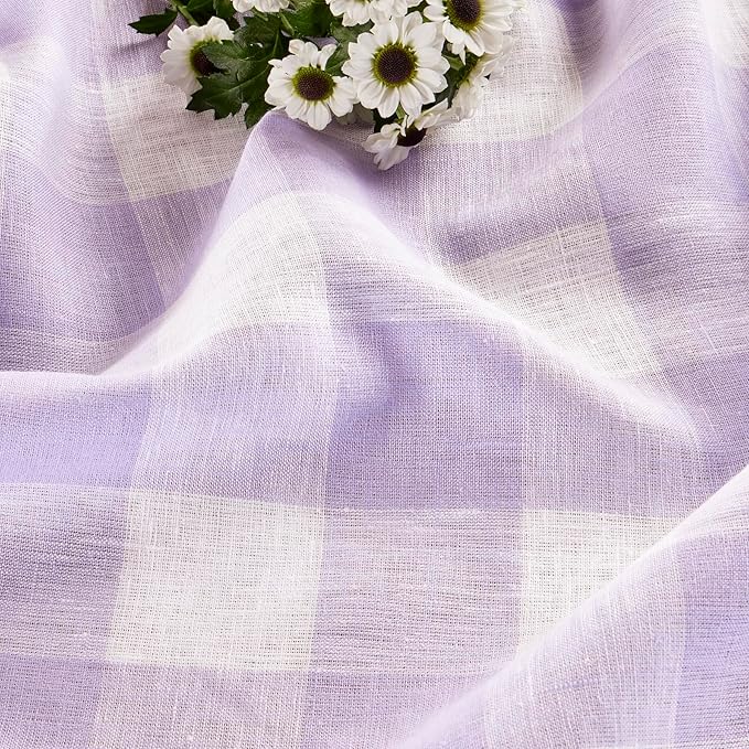 Solino Home Linen Checkered Table Runner 108 Inches Long - 100% Pure Linen Buffalo Check Misty Lavender Table Runner 14 x 108 Inch Ideal for Dining, Valentines, Spring, Easter