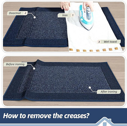 BEQHAUSE Indoor Door Mat 24" x 60", Dirt Trapper Door Mats Non-Slip Entryway Rugs Washable, Resist Dirt Absorbent Welcome Mat, Low Profile Floor Mats for Front Back Door and Entryway, Blue