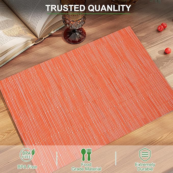BETEAM Placemats Set of 8, Woven Vinyl Placemat for Dining Table Washable Wipeable Kitchen Place Mats Durable Indoor Outdoor Table Mats