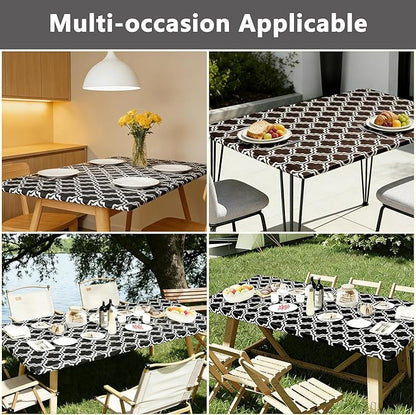 Rectangle Picnic Table Cloth, Elastic Waterproof Fitted Vinyl Tablecloths for 5 Foot Tables, Wipeable Flannel Backed Table Covers for Dining, Camping, Outdoor(Black,36"x60")