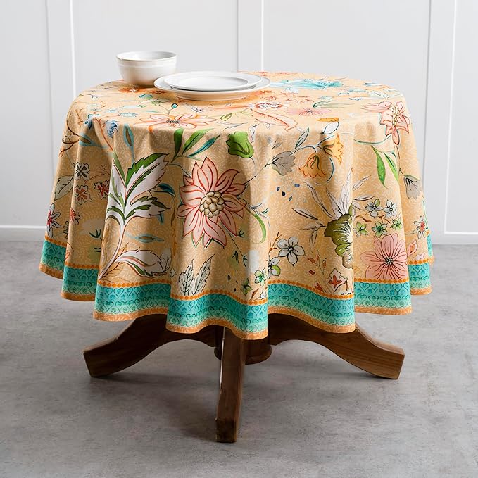 Maison d' Hermine Table Cloth Round Table 100% Cotton 63 Inches Tablecloth Reusable Decorative for Dining Room, Farmhouse, Home, Party, Festive & Wedding Spring Summer - Luxury Loft – Peach