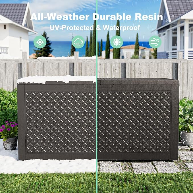 100 Gallon Outdoor Storage Box – Resin Deck Box with Lockable Lid, Waterproof Patio Furniture Storage for Tools, Garden & Yard Organization