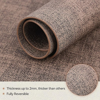 Round Table Placemats Set of 4, Faux Leather Wedge Shape Place Mats Heat Resistant Wipeable Washable Table Mats for Dining Outdoor Indoor, Brown
