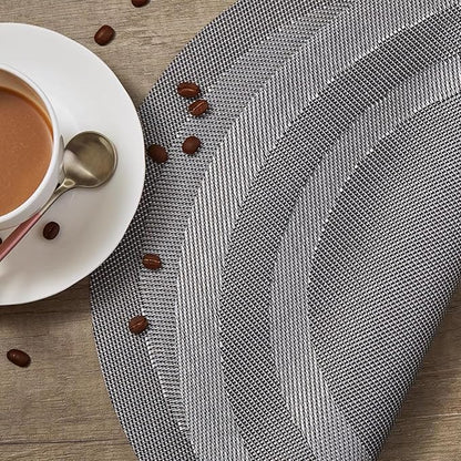 PIGCHCY Round Placemat Set of 6 Heat Resistant Vinyl Washable Kitchen 15 inch Placemats for Home Indoor Outdoor Party (6pcs, Deep Silver)
