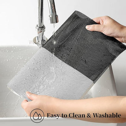 Leetaltree Gray with White Grid Pattern Placemats Set of 4 - Heat Resistant Non-Slip Place mats for Dining Table, Washable Durable PVC Vinyl Woven Table Mats（Grey Grid, 4）