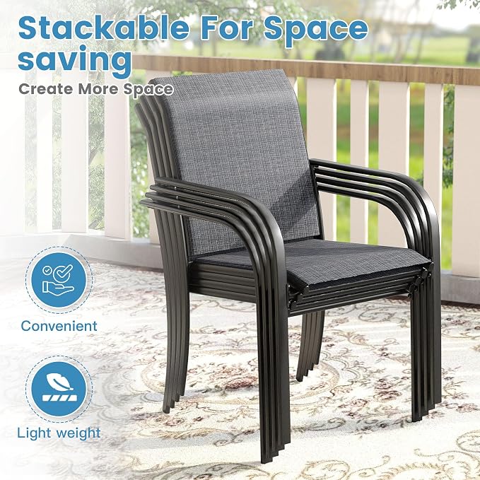 DIFY Patio Dining Chairs Set of 6, Stackable Outdoor Metal Chairs - Image 6