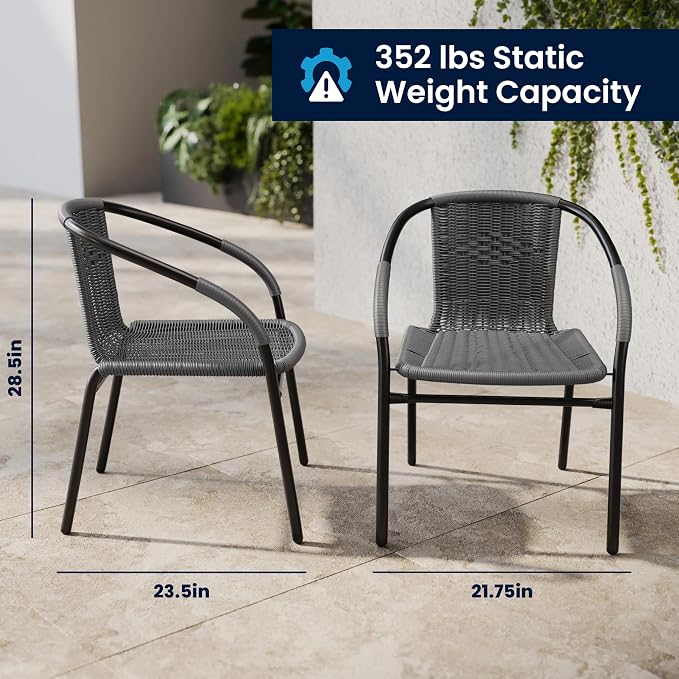 Flash Furniture Lila 2 Pack Gray Rattan Indoor-Outdoor Restaurant Stack Chair | - Image 3