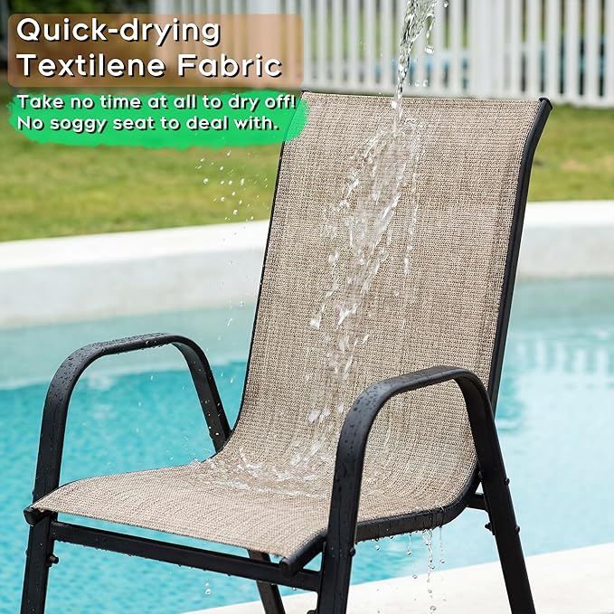 Outdoor Patio Chairs Set of 8 Stackable Dining Chairs All-Weather Textilene - Image 4