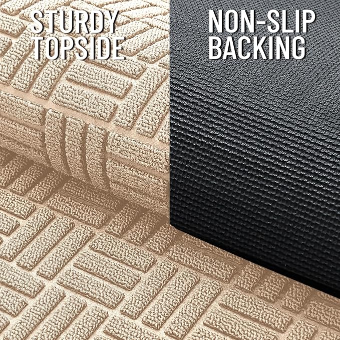 OLANLY Front Door Mat Outside Entrance 71x47, Absorbent, Heavy Duty Sturdy Natural Rubber Doormat Indoor Outdoor, Non-Slip, Stain and Fade Resistant, Low Profile Floor Mat for Entryway, Latte White