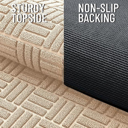 OLANLY Front Door Mat Outside Entrance 71x23, Absorbent, Heavy Duty Sturdy Natural Rubber Doormat Indoor Outdoor, Non-Slip, Stain and Fade Resistant, Low Profile Floor Mat for Entryway, Latte White
