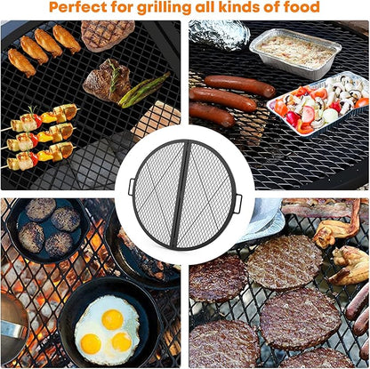 Stanbroil X-Marks Fire Pit Cooking Grill Grates, Foldable Round Cooking Grate with Handles, 36 Inch Portable Outdoor Campfire BBQ Grill, Black