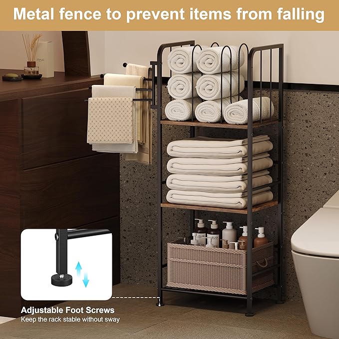 Towel Rack Free Standing 3-Tier M-Shaped Detachable Dividers, 4 Rotatable Bars Fast Drying, Pool Towel Rack, Space-Saving Towel Storage Organizer, Bath Towel Shelf for Home, Poolside Patent Pending