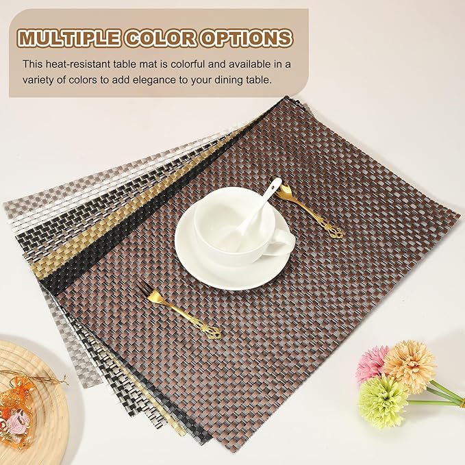 uxcell Faux Linen Placemats, 12x18 Inch Heat Resistant Place Mats Machine Washable Non-Slip Cloth Placemats for Dining Table Kitchen Indoor Outdoor Home Decoration(Gray,2Pcs)