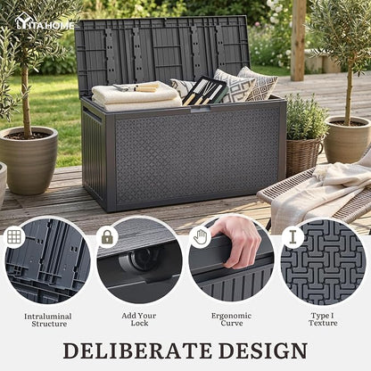 YITAHOME 95 Gallon Large Outdoor Deck Box | Lockable Waterproof Resin Storage - Image 3