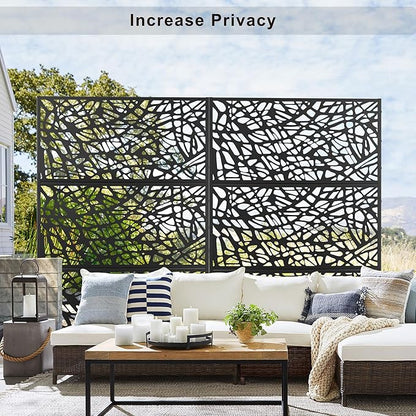 Elevens Metal Outdoor Privacy Screen, Freestanding Outdoor Divider Decorative Privacy Fence Screen,Outdoor Decorative Privacy Screens and Panels for Balcony Patio,72" H×47" W (Black-Mesh)