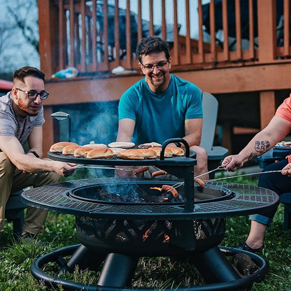 Red Mountain Valley 47" Outdoor Fire Pit with Adjustable Grill, 2-in-1 Metal Outdoor Fireplaces, Large Patio Wood Burning Fire Pits for Outside, Ideal for Backyard, Patio, Party