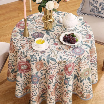 Designer Vintage Linen Round Tablecloth,French Rustic Floral Table Cloth with Colorful Pattern,Decor Table Cover for Kitchen,Dining,Thanksgiving,Christmas,Diameter 67"-Flowershadow a