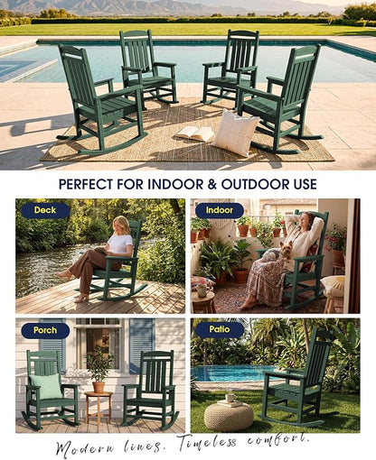 Oversized Outdoor Rocking Chairs Set of 4, HDPE Porch Rocker - Image 9