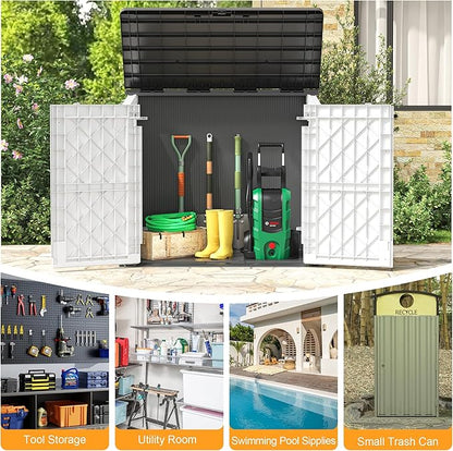 LHBcraft Outdoor Storage Cabinet 36 Cu Ft with Lockable Doors, Portable Horizontal Resin Storage Shed - Easy to Assemble, Waterproof Small Storage Shed with Floor