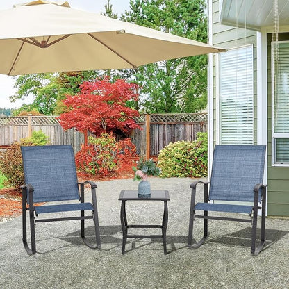 Vongrasig 3 Piece Outdoor Rocking Bistro Set, Textilene Fabric Small Patio - Image 9