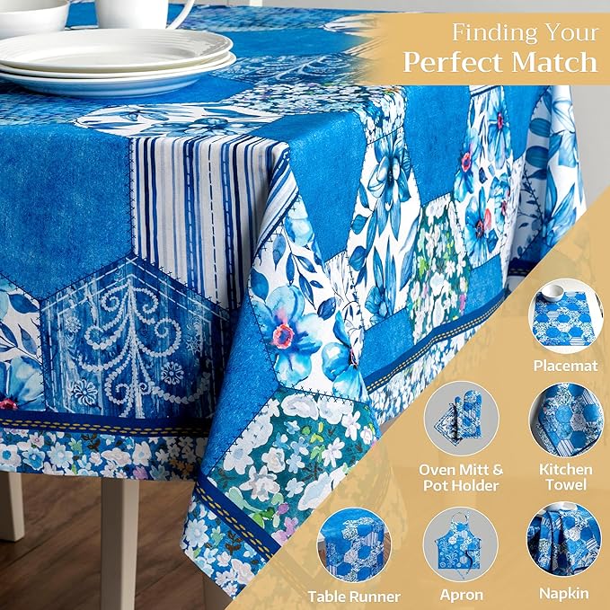 Maison d' Hermine Table Cloth Square Table 100% Cotton 54 x 54 Inches Tablecloth Reusable Decorative Everyday Use for Dining Room, Farmhouse, Home Party, Festive & Wedding Spring Summer - Summer Blues