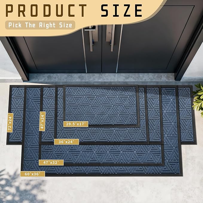 Yimobra Outdoor Mats for Front Door 29.5x17, Stops Mud & Dirt at Entrance, Fits Garage & Patio, All-Weather Waterproof Non Slip Outdoor Indoor Welcome Mat, Blue