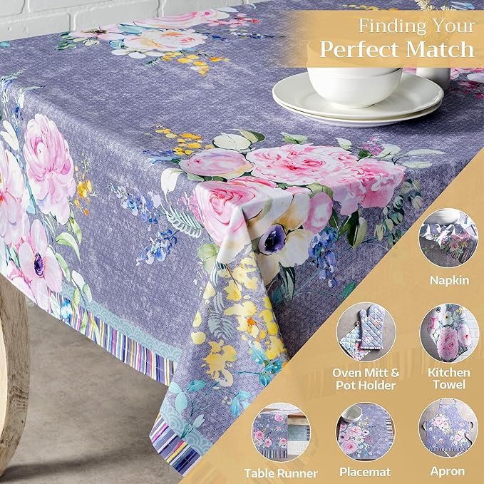 Maison d' Hermine Table Cloth Square Table 100% Cotton 54 x 54 Inches Tablecloth Reusable for Dining Room, Farmhouse, Home, Party, Festive & Wedding Spring Summer - Sweet Rose Lavender - Lush