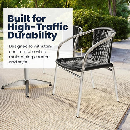 Emma + Oliver Aluminum and Black Rattan Indoor-Outdoor Stack Chair | Outdoor - Image 6