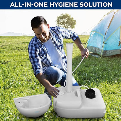 SereneLife Portable Hand Washing Station, 100+ Hand Washes, Hands-Free Foot Pump, Soap Dispenser, and Drain Hose, Ideal for Outdoor Events, Camping, Boating and Worksites