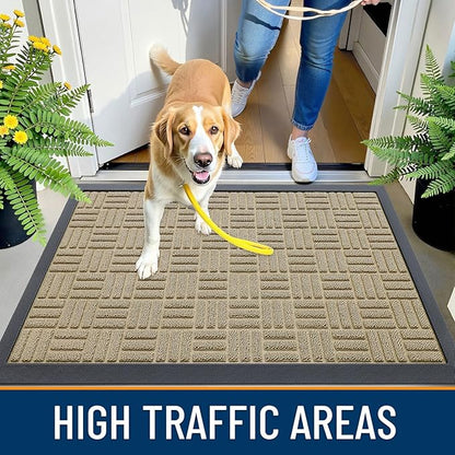 OLANLY Front Door Mat Outside Entrance 47x32, Absorbent, Heavy Duty Sturdy Natural Rubber Doormat Indoor Outdoor, Stain and Fade Resistant, Non-Slip Backing Low Profile Floor Mat for Entryway, Beige