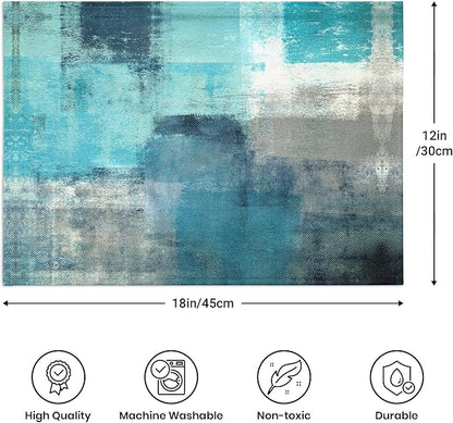 Modern Art Placemats Set of 4 Turquoise Abstract Painting Place Mats Washable Linen Teal Placemat for Kitchen Dining Table Party Home Decor 18x12 Inches