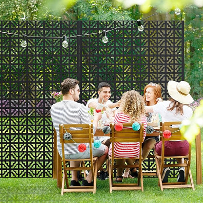 Casaphoria Metal Privacy Screen Outdoor, 72" H x 47" W Freestanding Decorative Privacy Screen for Patio Deck Balcony Garden with Stable Base, Black Charles