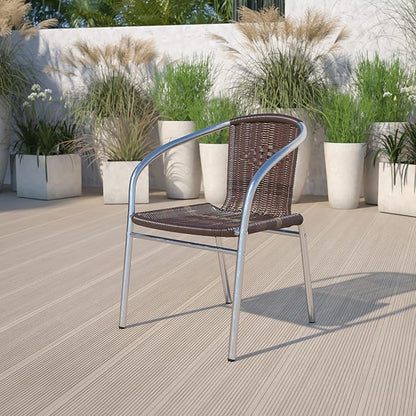 EMMA + OLIVER Dark Brown Metal Indoor-Outdoor Stackable Chair | Poly Resin Seat by EMMAOLIVER