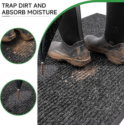 Front Door Mat, Heavy Duty Indoor Outdoor Doormat for Entryway, 48" x 24" Low Profile Outdoor Mats for Home Entrance, Stain and Fade Resistant Welcome Mat for High Traffic Area, Black