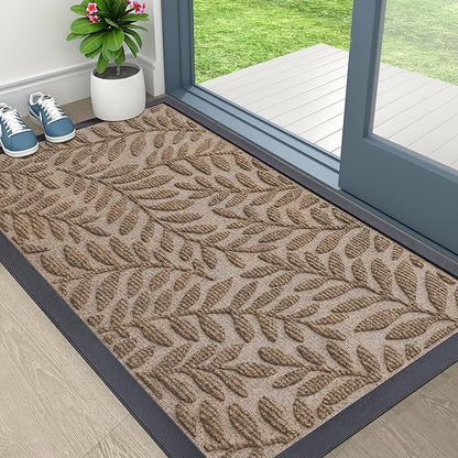 OLANLY Door Mat Indoor Outdoor Entrance, 29.5x17, Waterproof All-Weather All-Season Doormat, Sturdy Natural Rubber, Stain and Fade Resistant, Low Profile, Easy Clean Patio Entryway Mat, Light Brown