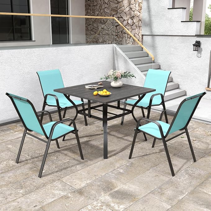 Light Blue Patio Chairs Set of 4, Stackable Outdoor Dining Chairs - Image 3