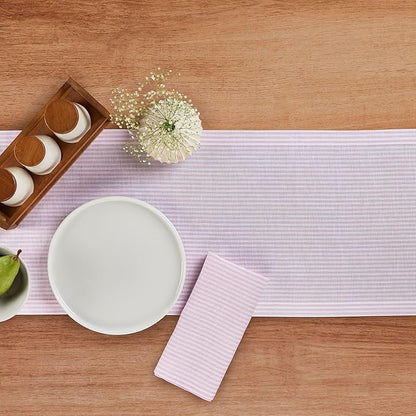 Solino Home Linen Table Runner 60 Inches - Narrow Stripe 100% Pure Linen Pink and White Farmhouse Table Runner 14 x 60 Inch Ideal for Dresser and Coffee Tables, Valentines, Spring, Easter
