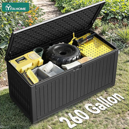 YITAHOME 260 Gallon Extra Large Deck Box, Double-Wall Resin Outdoor Storage Box with Flexible Divider for Patio Cushions Pool Supplies Garden Tools, 1000lbs Load Capacity, Lockable&Waterproof (Black)